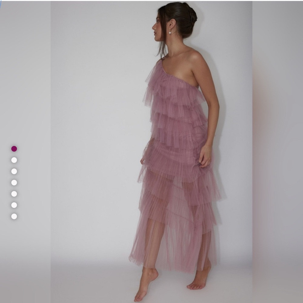 Pink One-Shoulder Tiered Gown for Weddings